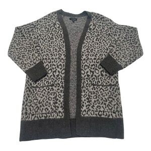 Lucky Brand Gray Leopard Cardigan